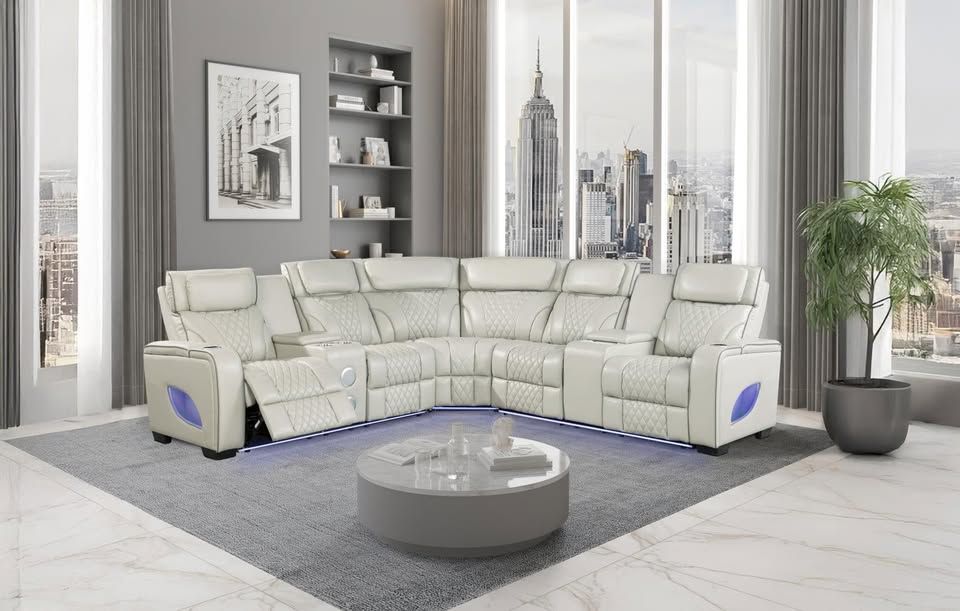 Brand New Elegant Zero gravity 3Pc Grey Power reclining sectional w/Power headrest & more features