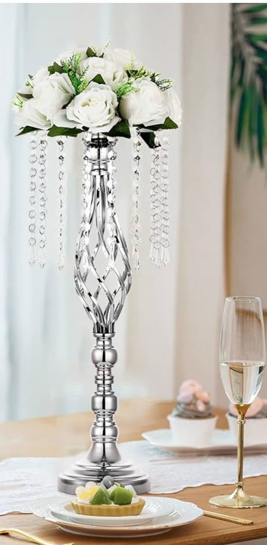 Silver Wedding Centerpieces Flower Stand, 21.7in/55cm Height Wedding Road Lead Flower Vases,