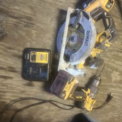 Dewalt drill and skill saw with 2 batteries
