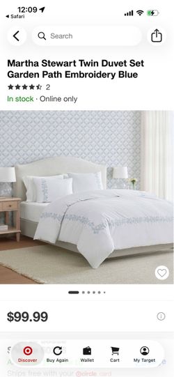 Martha Stewart Twin Duvet Set Garden Path Blue