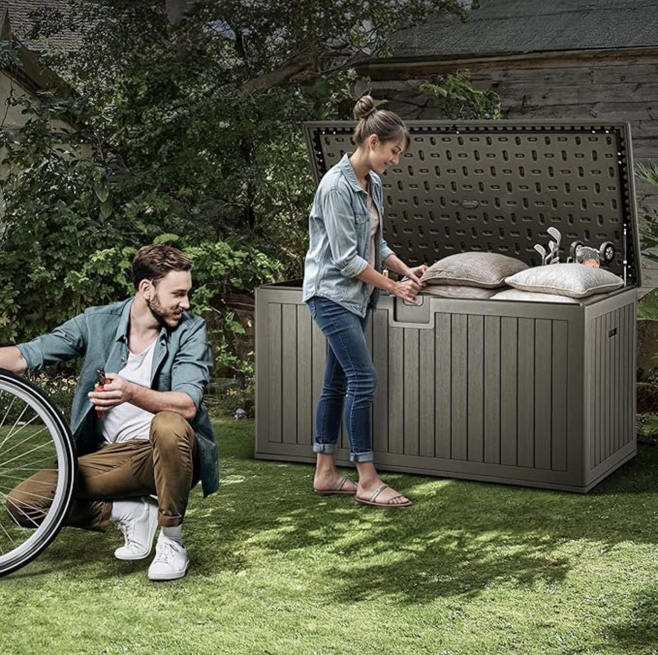 OUTDOOR DECK BOX XXL SIZE 230 GALLONS DOUBLE WALL CONSTRUCTION WATERPROOF AND LOCKABLE BRAND NEW JUST BUILT!!!