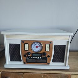 White Victrola 8-in-1 Entertainment Center