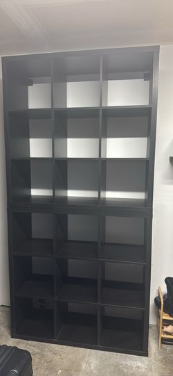 2 Black Cube Storage Bookcases / Bookshelves – Excellent Condition – Versatile Setup