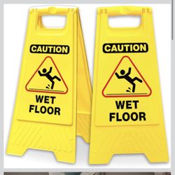 2-Pack Caution Wet Floor Signs, 24" Height, Bright Yellow