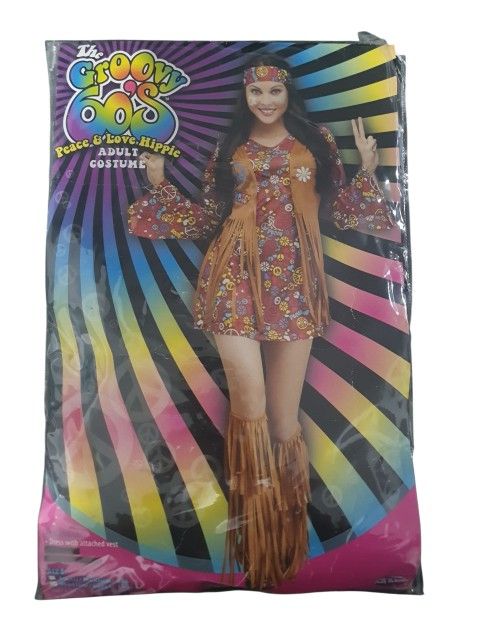 Hippie 60's/70's Adult Woman's Halloween Costume. Size M/L. *Dress With Attached Vest  *Necklace. 