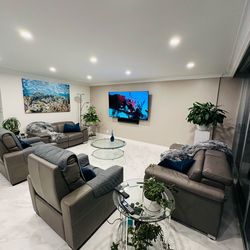 Leather electric reclining loveseats and recliners