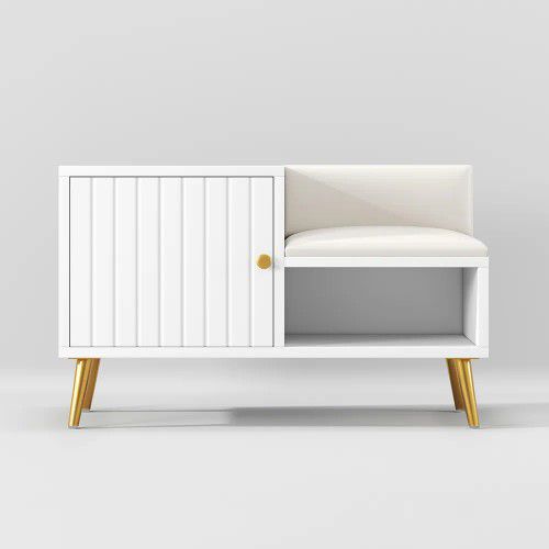 Yellar White  Modern Upholstered Shoe Rack Bench with Storage Cabinet Entryway