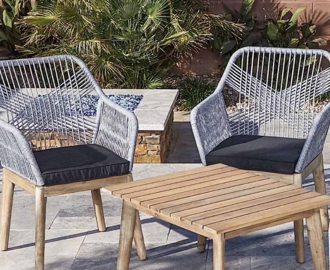 Woven Rope Patio Outdoor Furniture - Two Chairs , Gray