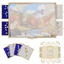 Brand New 33.3"x24.3" Rotating Puzzle Table with Lazy Susan, Frame for Wall Art Display