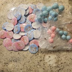 Gender Reveal Party Boy Girl Baby Shower Buttons And Cake Decor Set