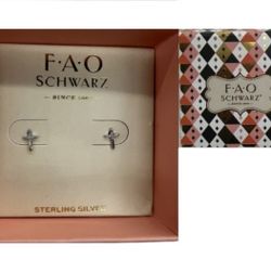 FAO SCHWARZ .925 Sterling Silver Cross   Earrings Box Small