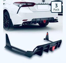 For 2018-24 Toyota Camry SE XSE Gloss Black Rear Bumper Diffuser Lip W/Led Light