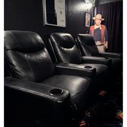 Row of 3 Black Leather Theater Seats - Like new! 