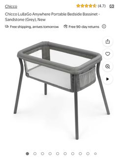 Chicco LullaGo Anywhere Portable Bedside Bassinet - Sandstone (Grey), New