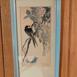 Gesso Yoshimoto Woodblock Print "Swallows On Wisteria" Ukiyoe