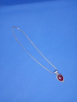 Silver Chain Necklace with Red Stone Pendant