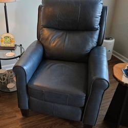 Recliner, Real Leather,  Blue, Push Back