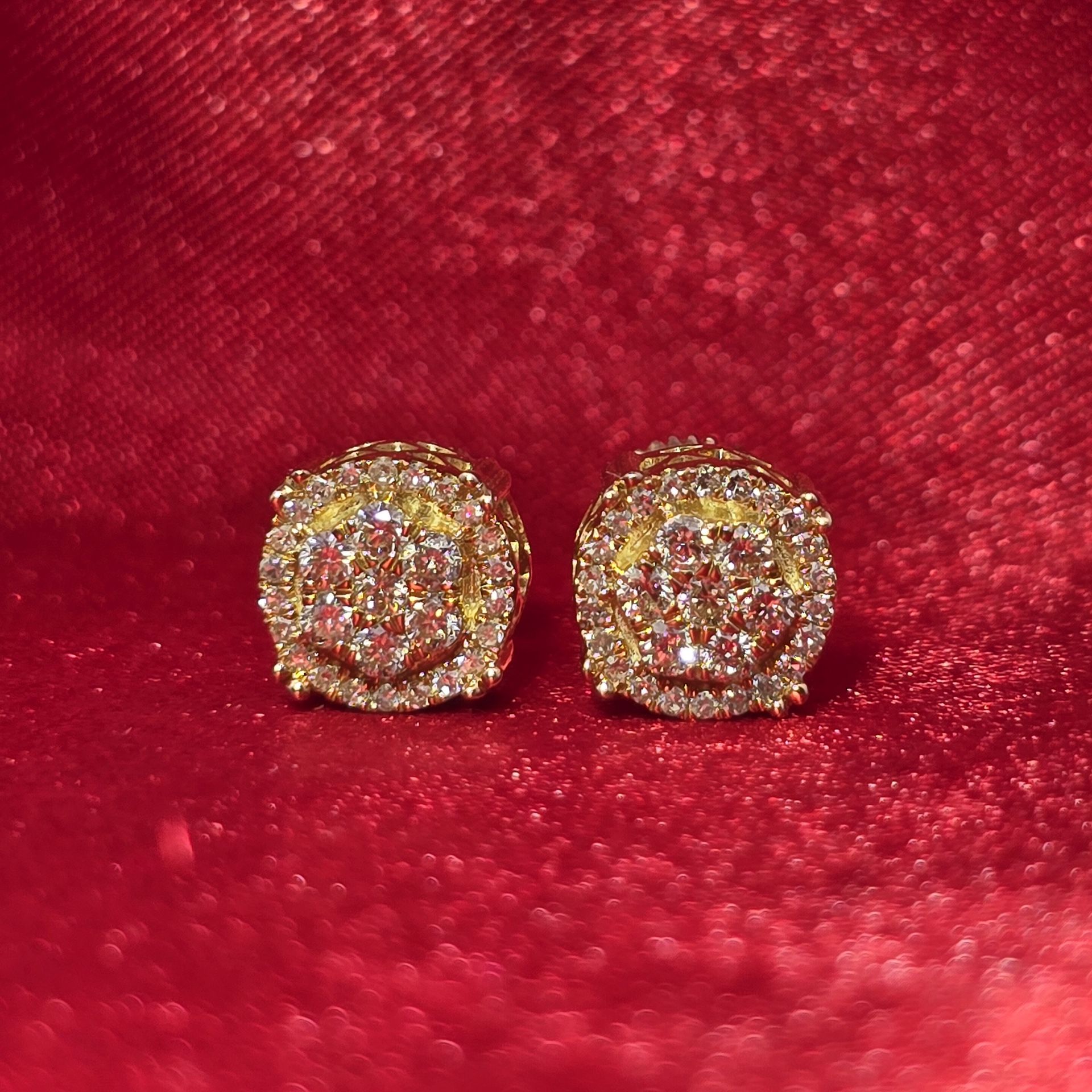 10k Yellow & White Gold Diamond Round Cut Flower Earrings 0.48 ctw