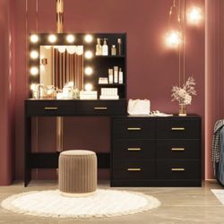 Brand New Black Vanity/Dresser & Stool
