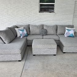 Huge Double Chaise U-Shape Sectional Sofa w/ Storage Ottoman
