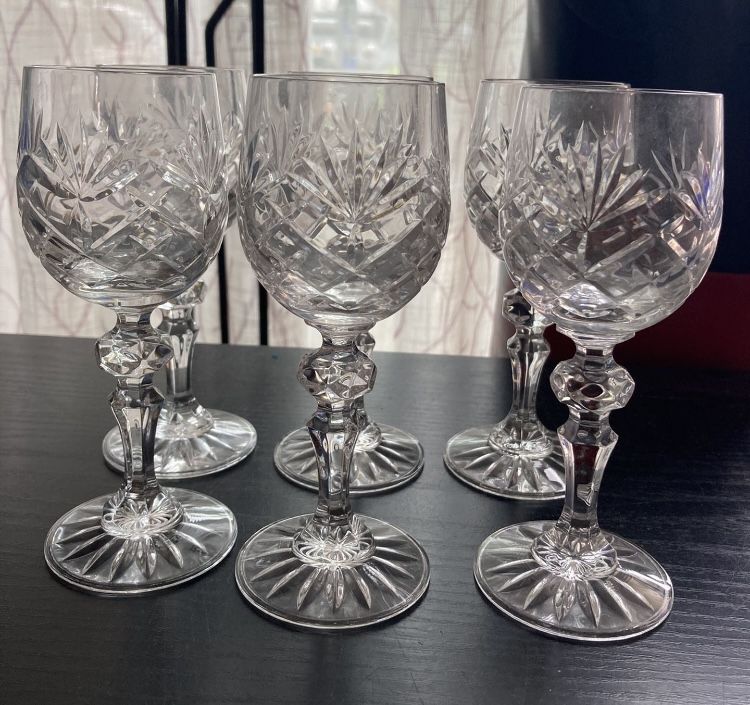 YES ITS AVAILABLE, Lot Of 6 European Crystal Liquor Glasses (6 Inches Tall), New, Never Used, Only Displayed 
