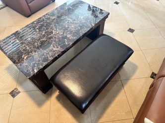 Marble Top Coffee Table with Leather Bench