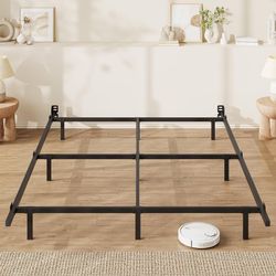 7 Inch Metal Bed Frame, 9-Leg Box Spring Base for Mattress Set, Headboard Compatible, Black, Full