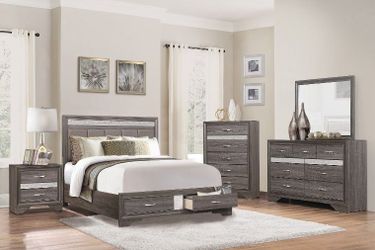 June Promotion Glamorous design 5 Pc bedroom set features silver glitter w/Storage drawers 