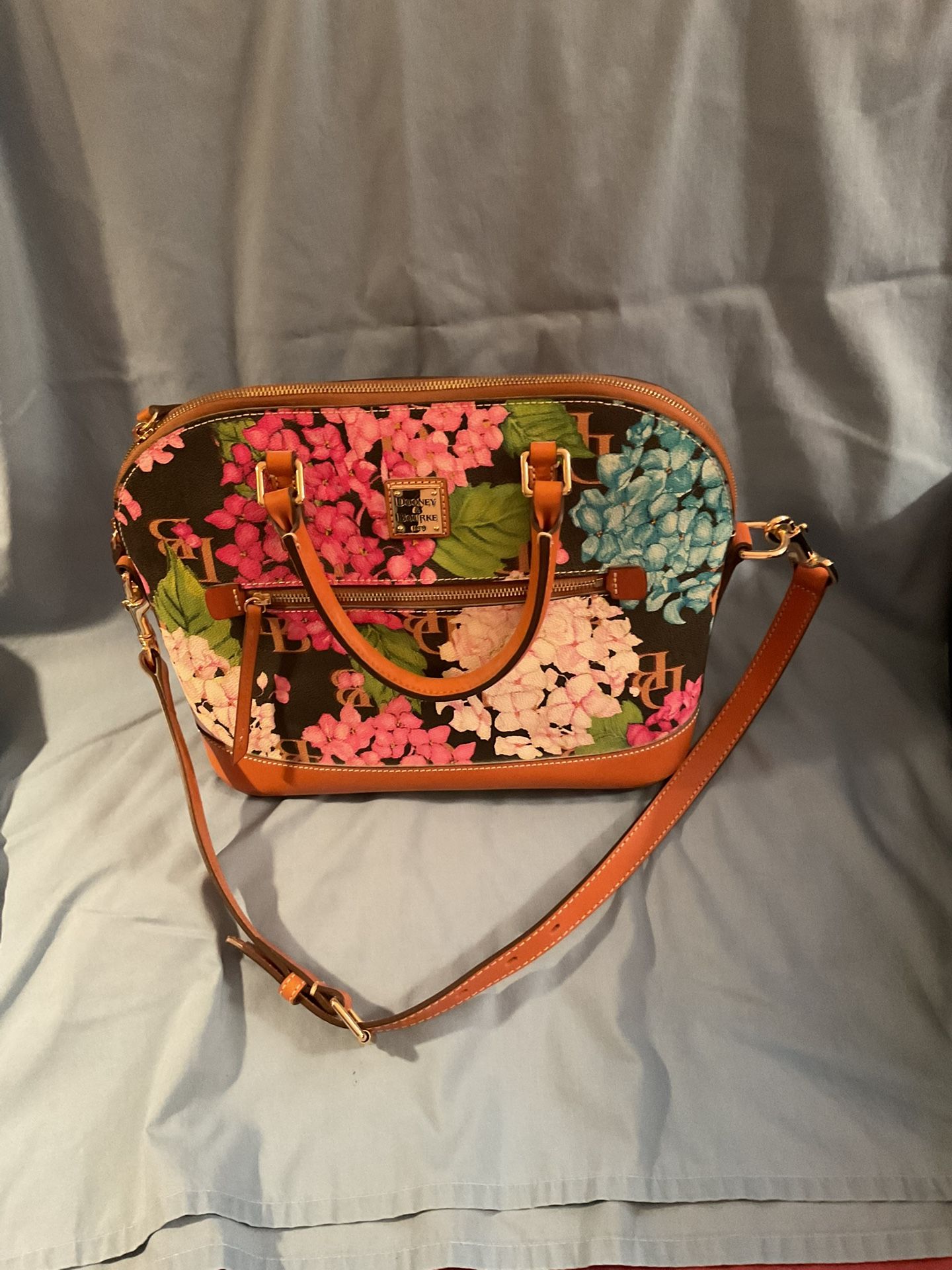 Dooney And Bourke Coated Cotton Hydrangea Domed Zip Satchel-New