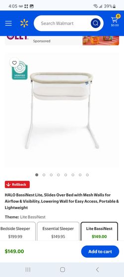 HALO BassiNest Lite, Slides Over Bed with Mesh Walls for Airflow & Visibility $95