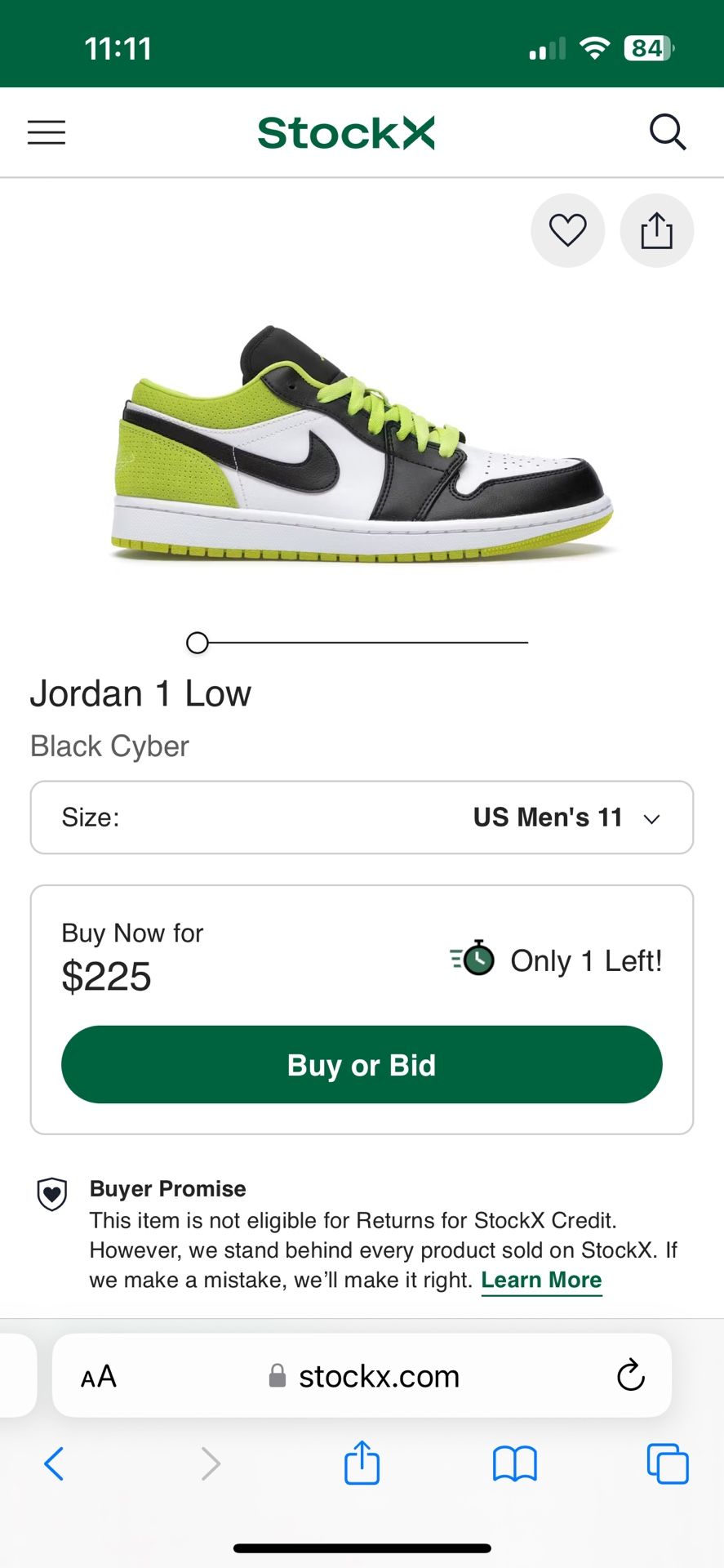 Black Cyber Yellow Jordan 1 Low