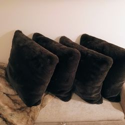 4 Very Dark Brown Faux Fur Pillows