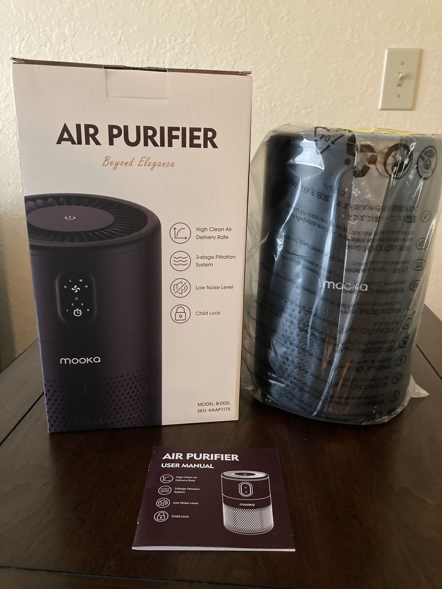 MOOKA B-D02L Air Purifier For Home Large Room up-to 1076 Square Feet. - New - Black