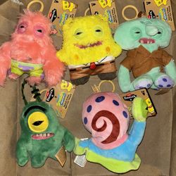 SpongeBob SquarePants Fuggler Plush Keychain 5 Inch Brand New Entire Set Of 5