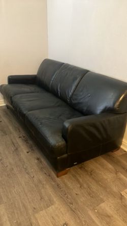 Black Leather 3-Seat Sofa