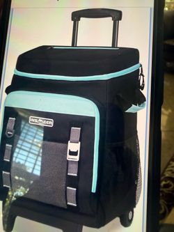 Cooler with tires and handle for 80 cans
