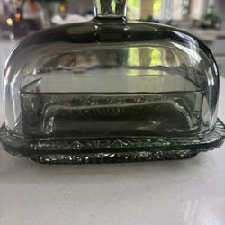 Vintage Smoky Quartz Glass Oversized Butter/cheese Dish
