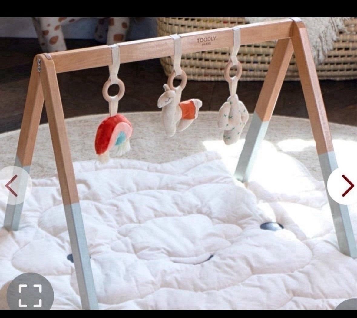 Playful Wooden Baby Play Gym - Wooden Play Gym Baby With 3 Hanging Plush Toys - Baby Activity Gym - Natural Wooden Baby Gym For Indoor & Outdoor Playt
