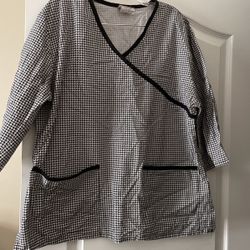 Tafford Blk/white V Neck Beauty Sz L Scrub Top