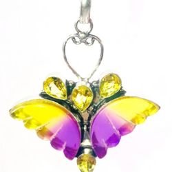 Grape Lemonade Tourmaline Stone Butterfly Necklace New!