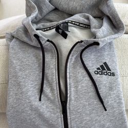 ADIDAS Hoodie Gray Cotton trefoil zip up sweater  Size Adult SMALL