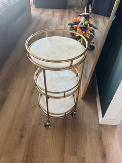 3-Tier Round Bar Cart with Marble Shelves