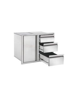 Outdoor Kitchen Drawer Combo Cabinet Stainless Steel Triple Drawers & Access Door, 28" W x 22" H x 19.5" D, Multi-Layer Design with Partition, Perfect