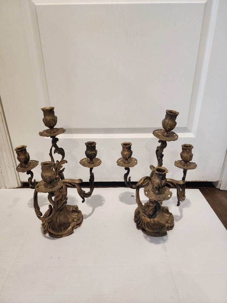 ANTIQUE Pair Louis XV Style Gilt-Bronze 4 Light Candelabra French 19th Century