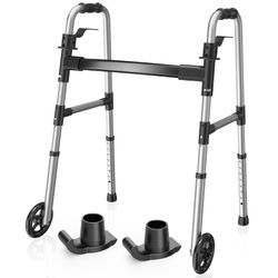 Loyoda Folding Walker With 2 Skis And 5" Wheels, Lightweight Walkers For Seniors And Adults, Supports Up To 350 Pounds, Adjustable Height, Compact Sta