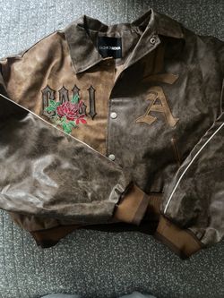 FASHIONNOVA OVERSIZED BROWN FAUX LEATHER JACKET (L)