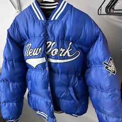 Vintage Puffer Jacket New York Detroit Reversible Jacket 