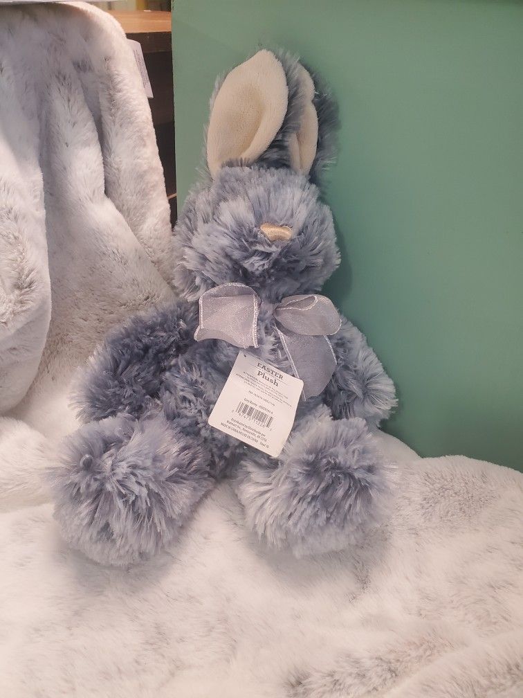 Dan Dee Easter Bunny Rabbit Blue-Grey Plush Stuffed Animal Toy 15”