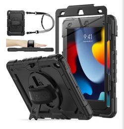 Case for iPad 9th/ 8th/ 7th Generation 10.2", Shockproof with Screen Protector, Pencil Holder [360° Rotating Hand Strap] & Stand, for iPad 10.2 inch 2