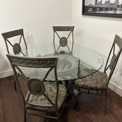 5 Piece Dining Set, Glass Top Table And Chair